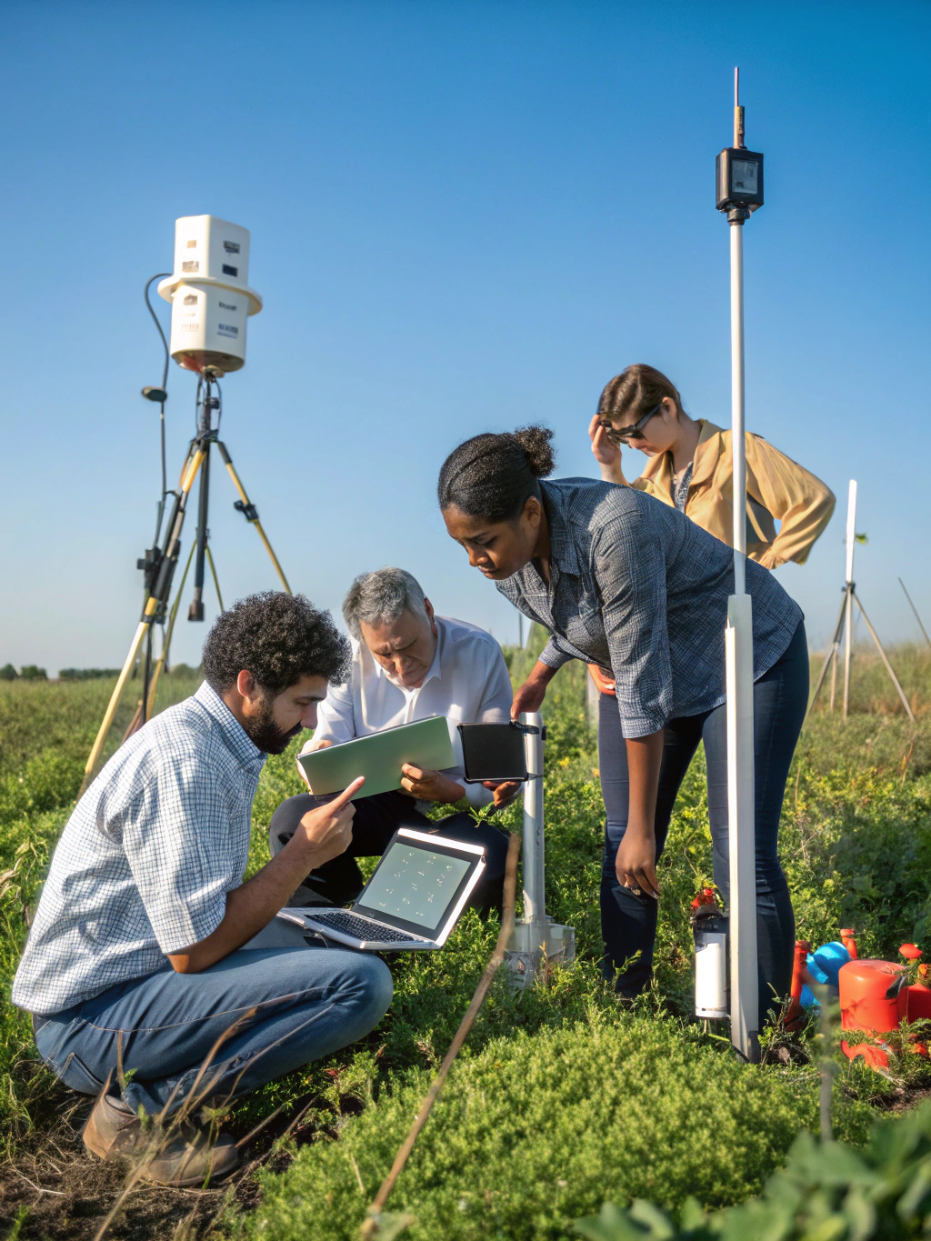 International researchers collaborating in a field setting