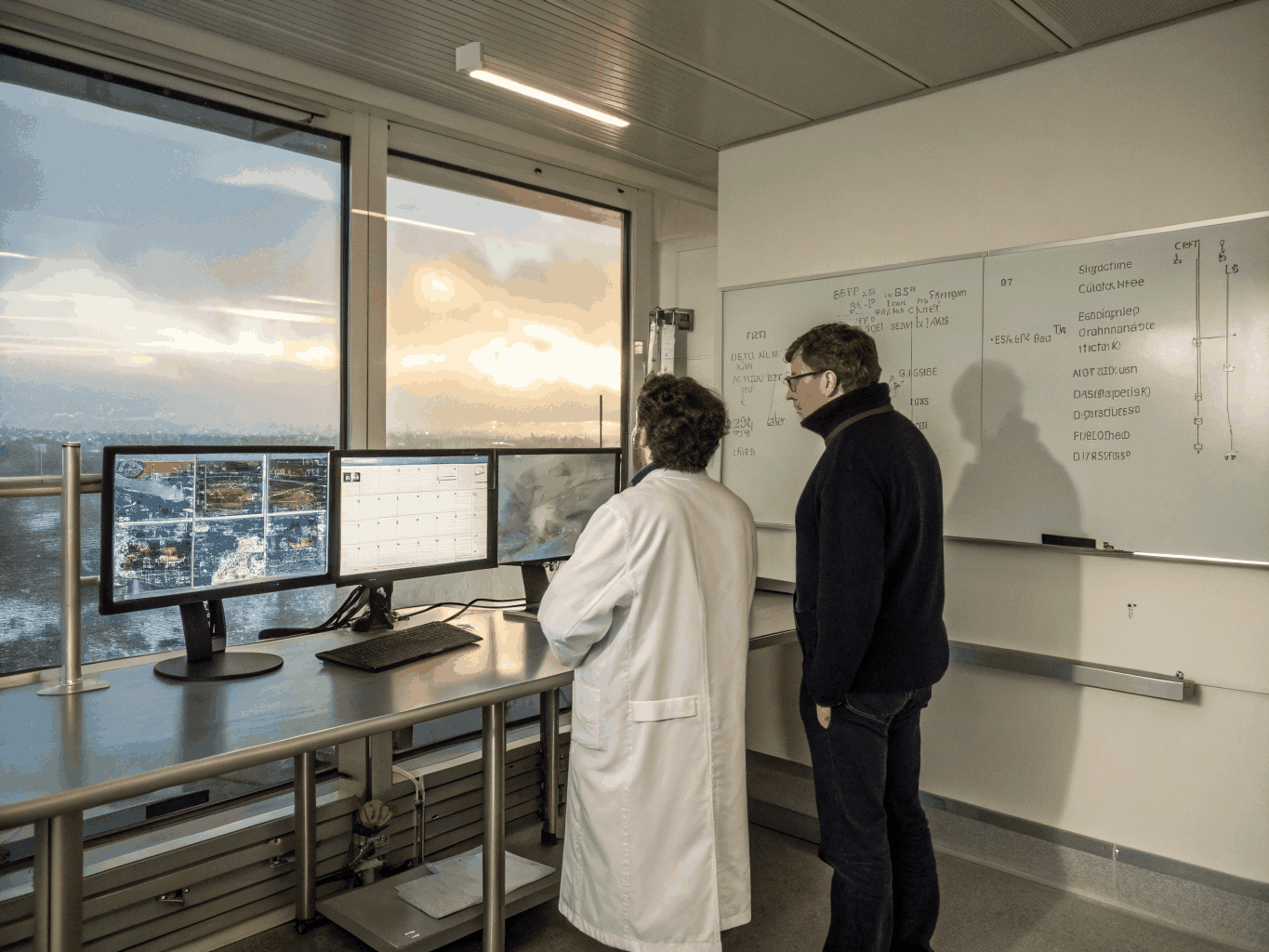 Researchers analyzing environmental data in a laboratory setting